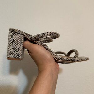 EUC BOOHOO Snakeskin Slip On Block High Heel Sandals
